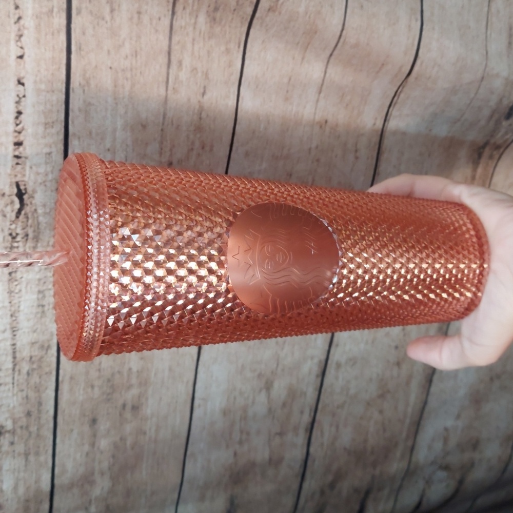 NEW STARBUCKS IRIDESCENT ROSE GOLD PINK STUDDED COLD CUP TUMBLER Holiday 24 oz